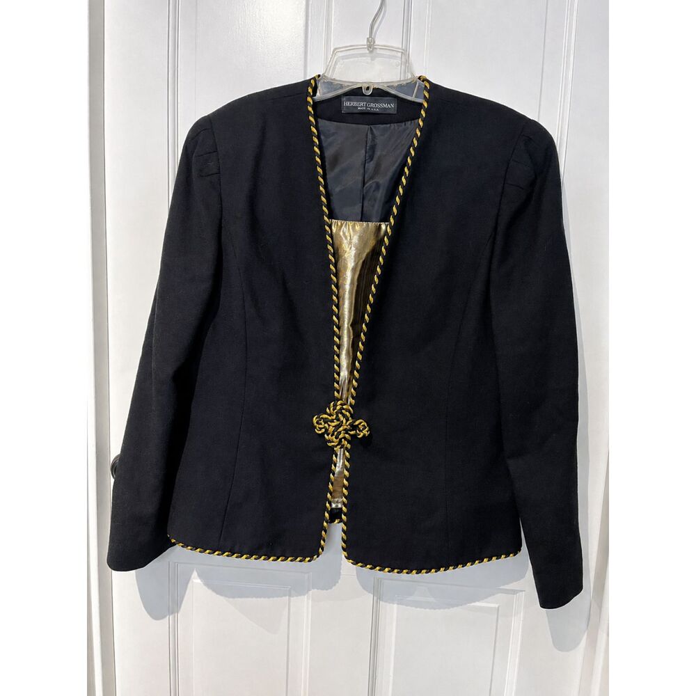 Vintage Herbert Grossman Black Gold Blazer Jacket ILGWU Made USA 80s 90s